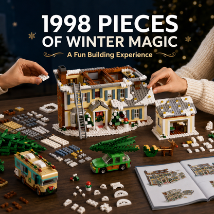 🎄 1998 PCS Winter Holiday Village Building Set with LED Lights & Vehicles ✨