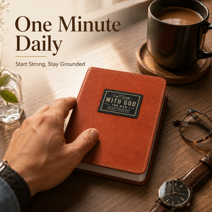 One Minute with God for Men – 365 Days Daily Devotional, Brown Faux Leather Flexcover, Christian Gift for Men, Bible Prayer Journal for Dad Husband Father, Portable Pocket Size