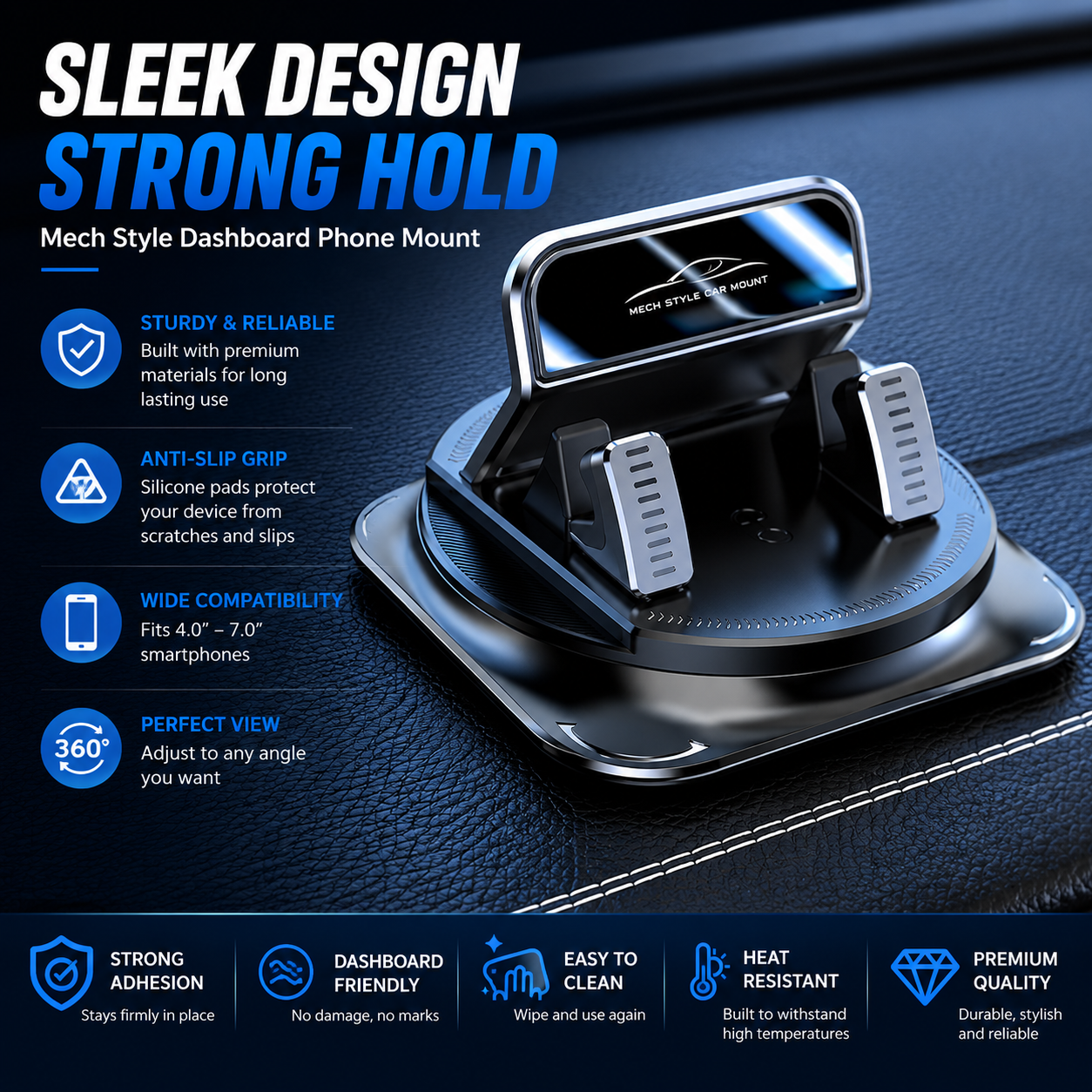 【FathersDayGift】360° Car Phone Holder | Dashboard Suction Cup Mount for iPhone & Android