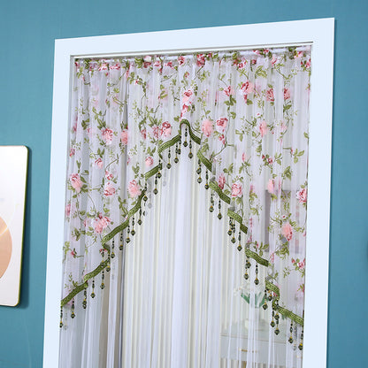 🌸 Extra-Wide Embroidered Beaded Doorway Curtain – Romantic Sheer Tie-Back Divider