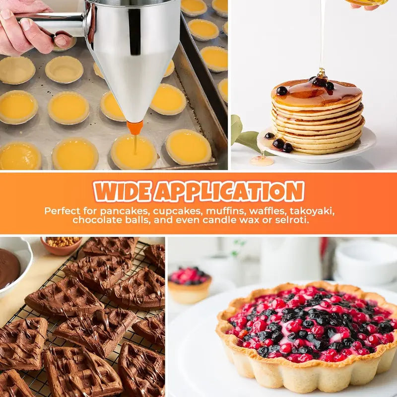 🥞 Easy-Squeeze Stainless Steel Batter Dispenser – Perfect Portions, Less Mess