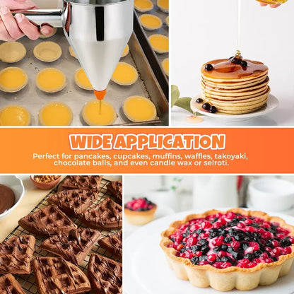 🥞 Easy-Squeeze Stainless Steel Batter Dispenser – Perfect Portions, Less Mess