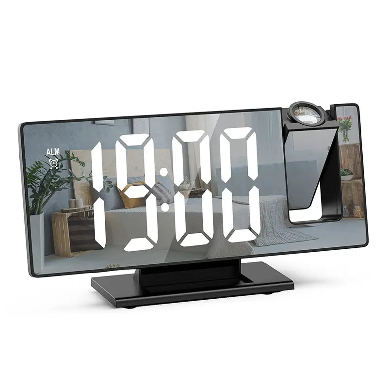 LED Digital Projection Alarm Clock - 7.8in Display, 180° Rotatable Projector, Black & White Light, Digital Dimmable Clock, Date & Week Display, Voice Control, 12/24H Format, Sleep Mode, USB Port, Home Bedroom Timekeeping Decor, Projection Clock