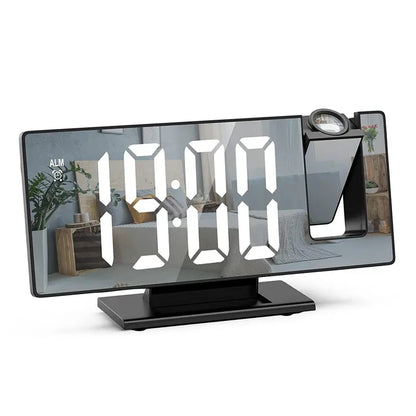 LED Digital Projection Alarm Clock - 7.8in Display, 180° Rotatable Projector, Black & White Light, Digital Dimmable Clock, Date & Week Display, Voice Control, 12/24H Format, Sleep Mode, USB Port, Home Bedroom Timekeeping Decor, Projection Clock