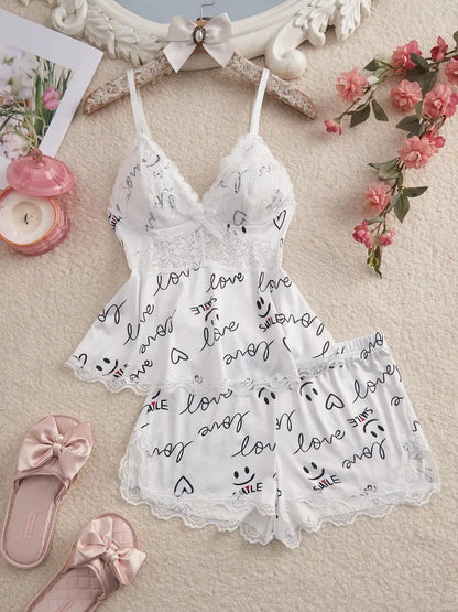 🎃 Halloween Pumpkin Lace Pajama Set | 2-Piece Sleepwear