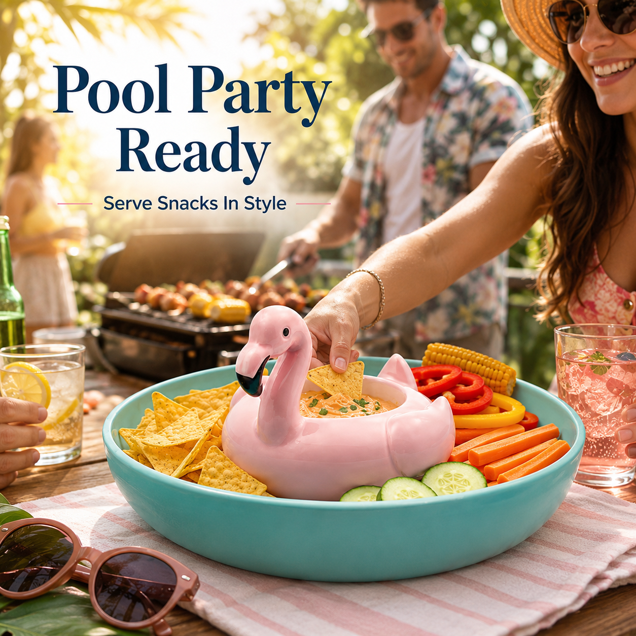 10 Strawberry Street Flamingo Pool Float Chip and Dip Platter