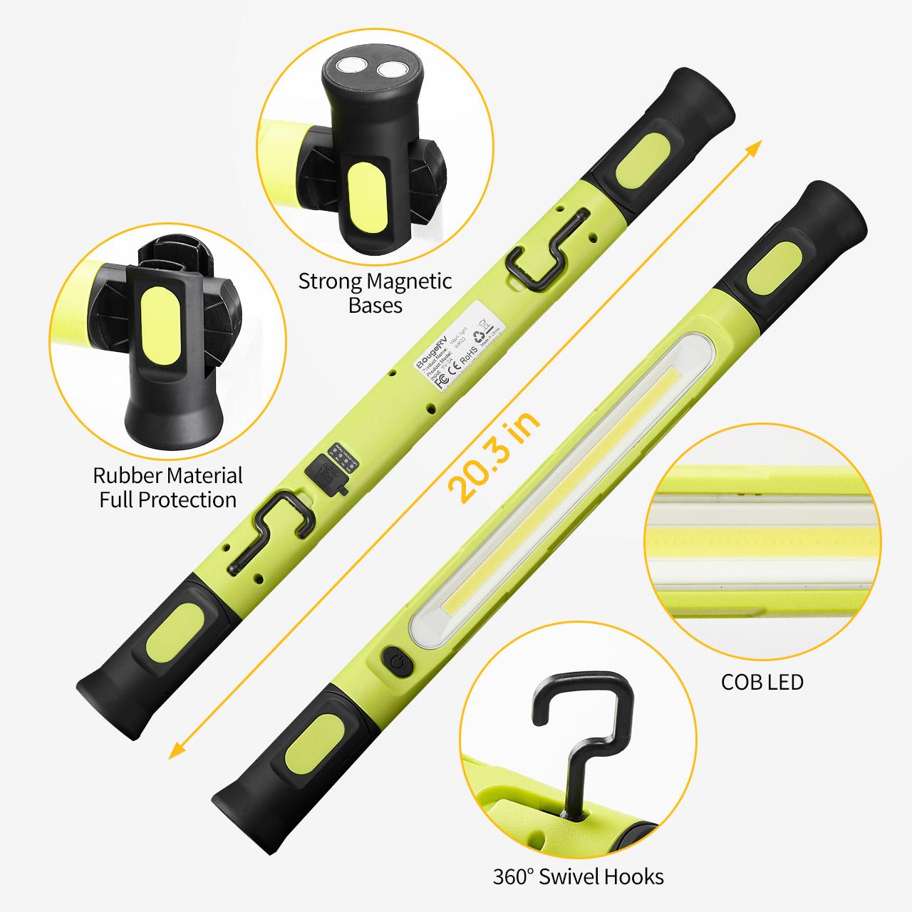 🔋New 15W COB Rechargeable Work Light, 360° Rotatable Magnetic LED Inspection Lamp with Hook & Power Bank, Super Bright Portable Floodlight for Car Repair, Camping, Home Emergency (USB Charging)