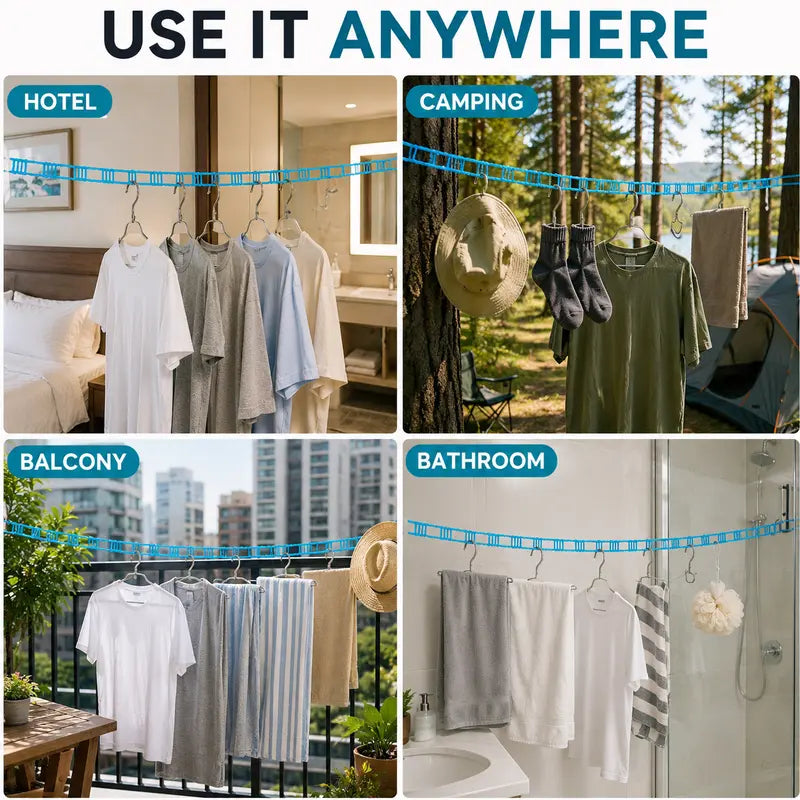 3-Roll Portable Non-Slip Clothesline – Windproof Travel Laundry Line for Camping, Hotel & Home