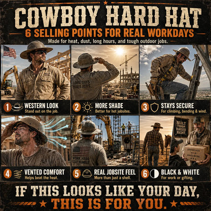 🤠 Cowboy Hard Hat – Western Style Wide Brim Work Helmet with Chin Strap