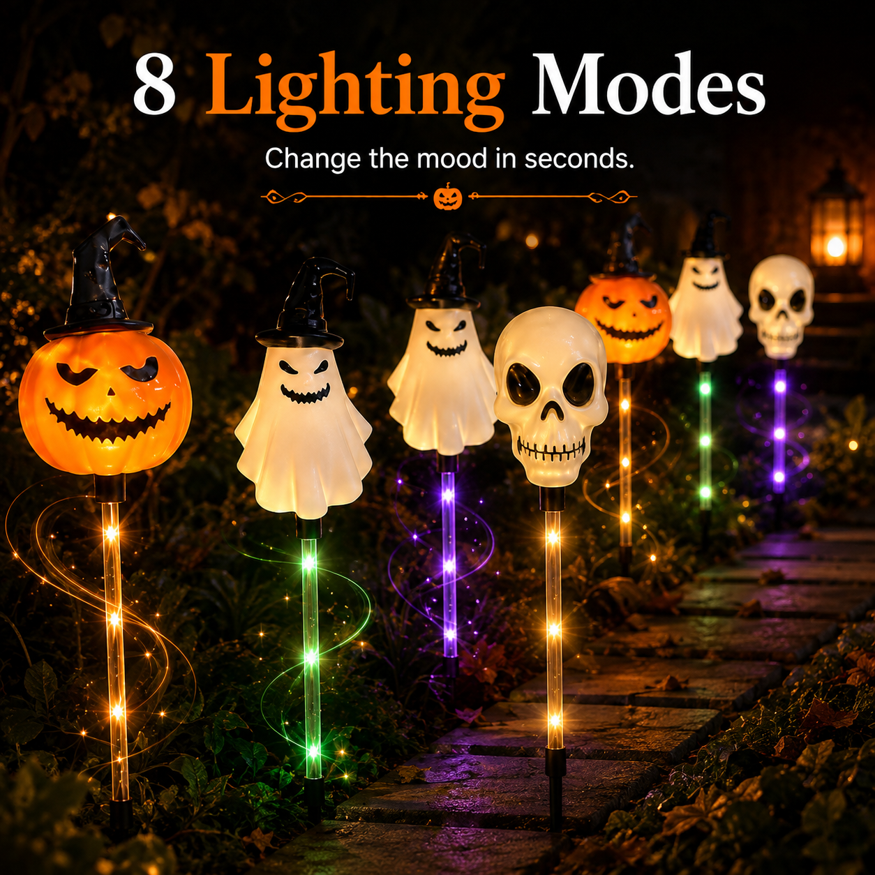 🎃 Solar Halloween Pathway Stake Lights with Pumpkins, Ghosts & Skulls 👻