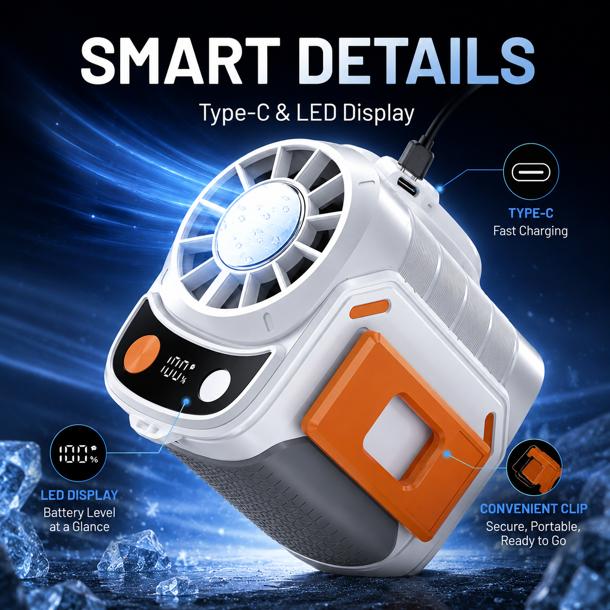 Portable Waist Fan, Rechargeable Multi-functional Fan