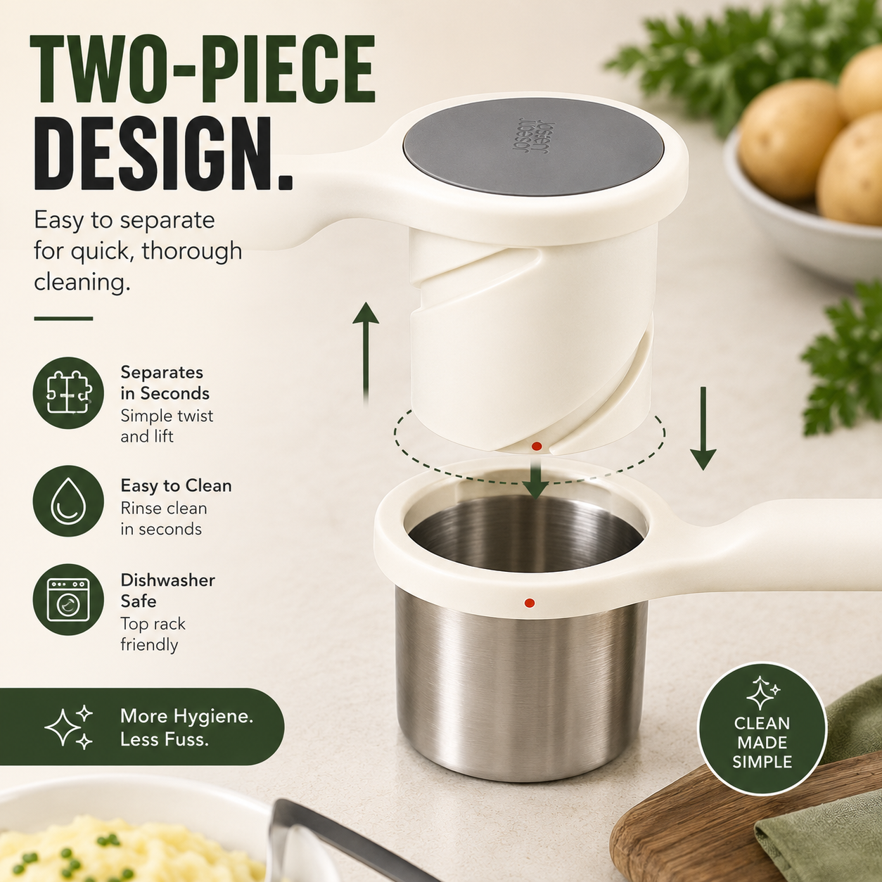 🥔 Twist-Action Stainless Steel Potato Ricer – Easy Fluffy Mash Maker