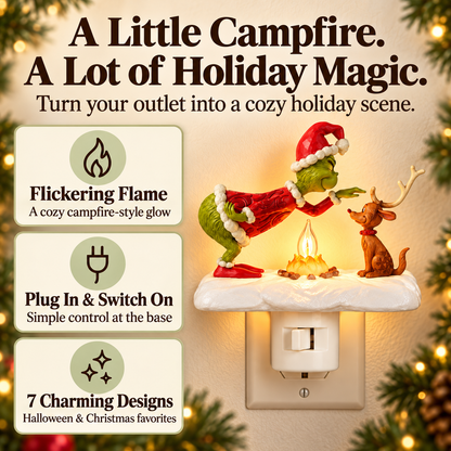 Flickering Campfire Plug-In Night Light – 7 Charming Holiday Designs