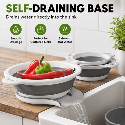🥗 Collapsible Colander Set With Self-Draining Base | Space Saving Kitchen Strainer