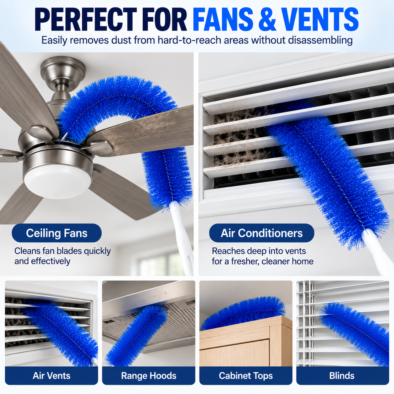 🧹 Flexible Deep-Cleaning Dust Duster – Bendable Brush for Fans, Vents & Hard-to-Reach Spaces