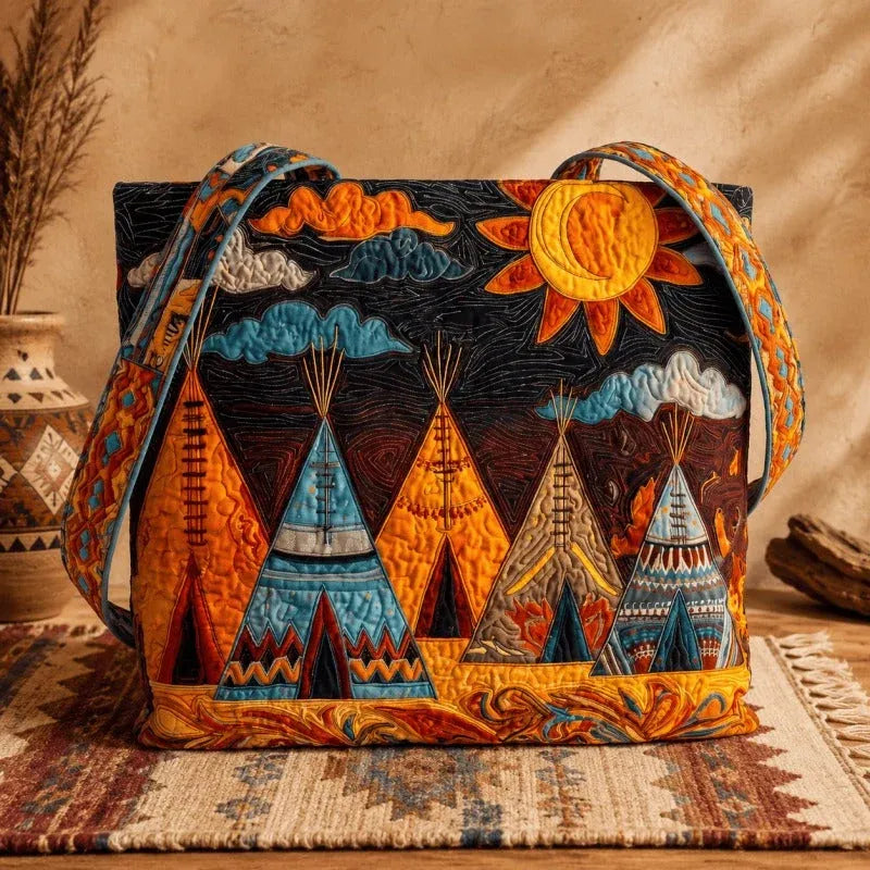 🐎🧵Western Heritage Quilted Tote – Horse, Bison & Feather-Inspired Everyday Bag