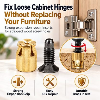 🔩 Cabinet Hinge Repair Inserts – Strong Expansion Nuts For Fixing Loose Furniture & Wood Screws