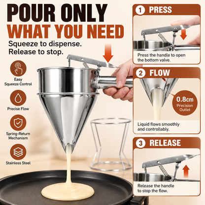 🥞 1.2L Easy-Squeeze Batter & Sauce Dispenser with Stand