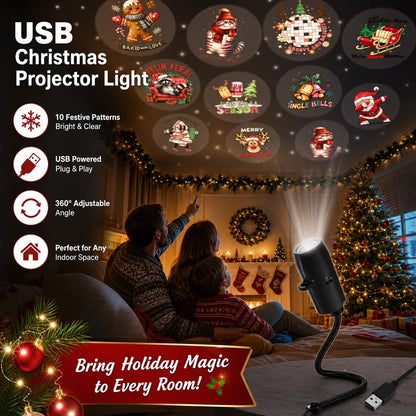 🎄 Christmas HD Projection Light – 6/10 Festive Scenes USB Holiday Projector
