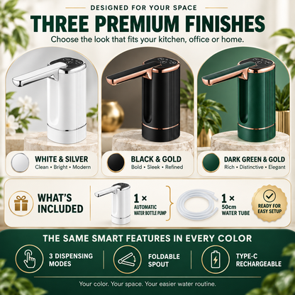 💧 Rechargeable Automatic Water Bottle Pump – 3-Mode Timed Dispenser with Foldable Spout