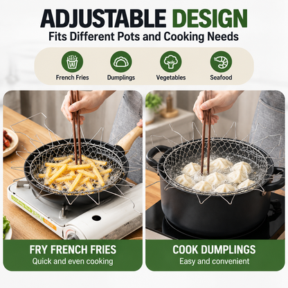 🍟 Foldable Easy-Lift Frying Basket – Fry, Lift & Drain in One Easy Move