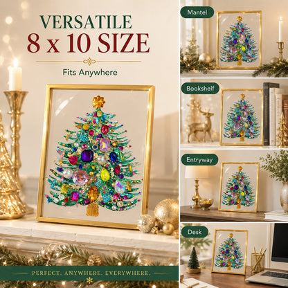 Handmade Gem Christmas Tree Framed Acrylic Art | 8x10 Gold Frame Rhinestone Holiday Decor 🎄✨