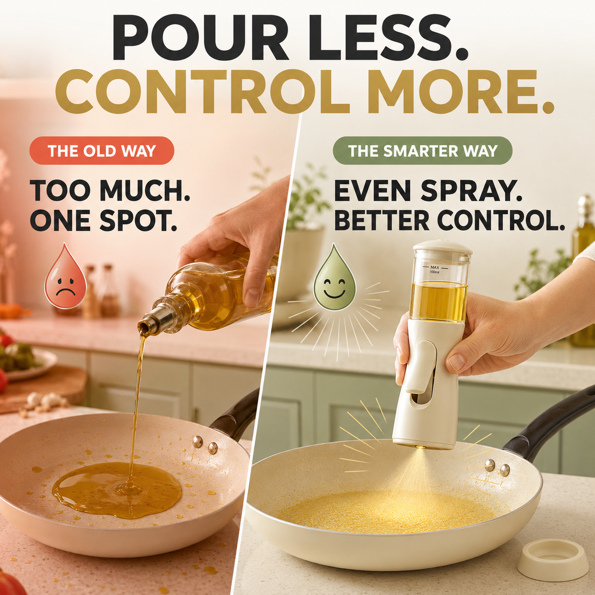 ✨ 100ml Bottom-Spray Cooking Oil Mister – One-Hand Precision Oil Sprayer with Protective Base