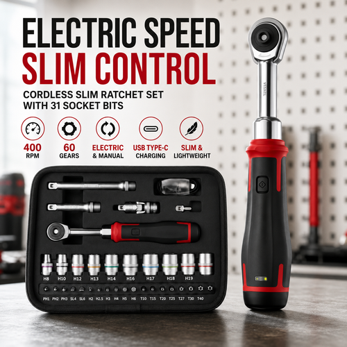 ⚡ 31-Piece Cordless Electric Ratchet Set – Slim 400 RPM Repair Tool Kit