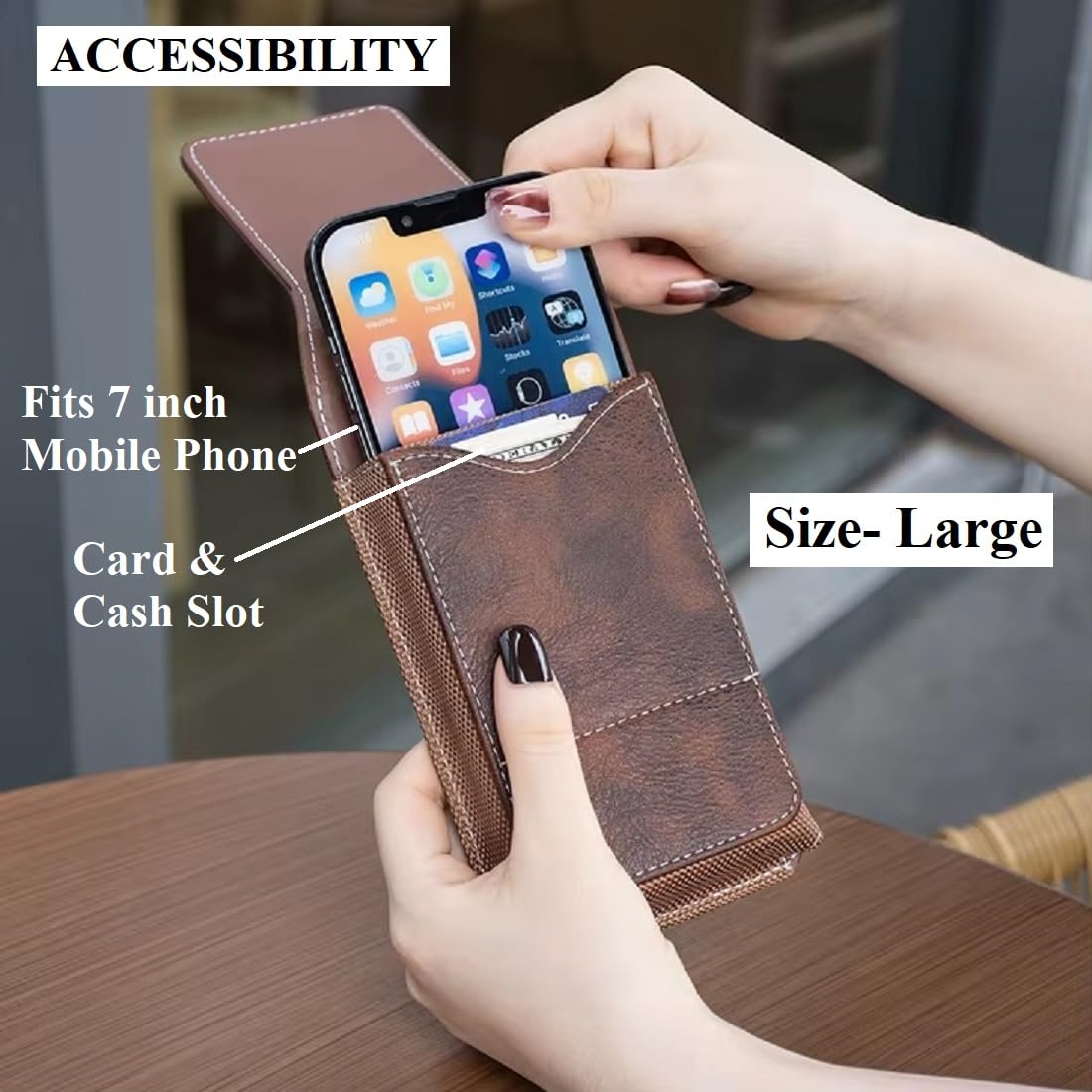 📱 Men’s Belt Phone Pouch – Magnetic Closure with Card Slot & Metal Clip