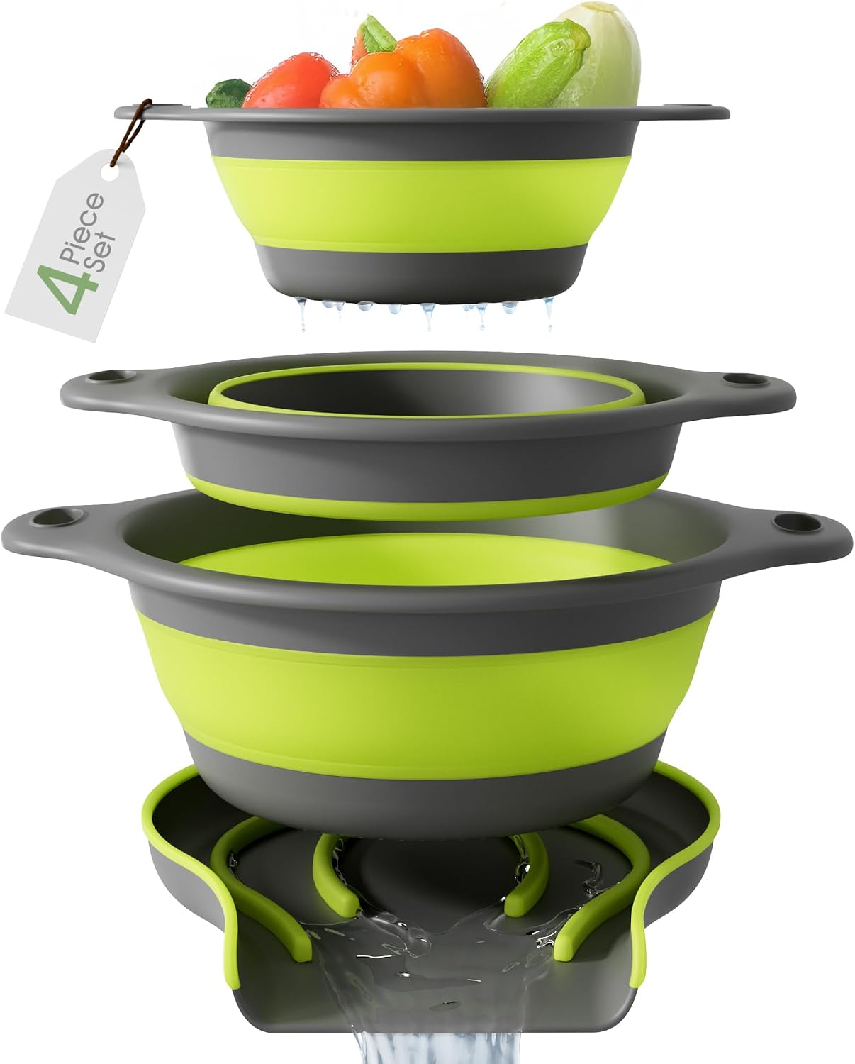 🥗 Collapsible Colander Set With Self-Draining Base | Space Saving Kitchen Strainer