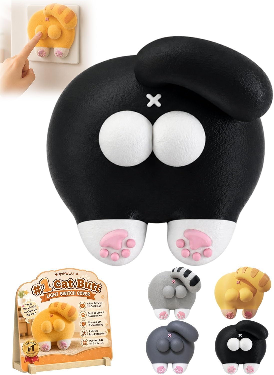🐱Funny Cat Butt Light Switch Cover | 3D Double Rocker Decor