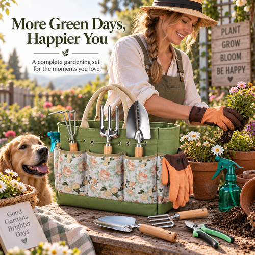 Bloom & Grow Floral Gardening Gift Set with Tool Tote
