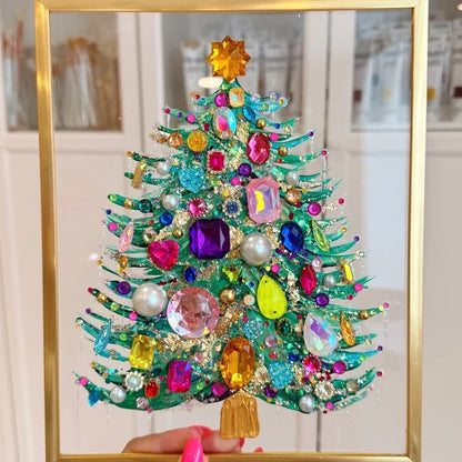 Handmade Gem Christmas Tree Framed Acrylic Art | 8x10 Gold Frame Rhinestone Holiday Decor 🎄✨