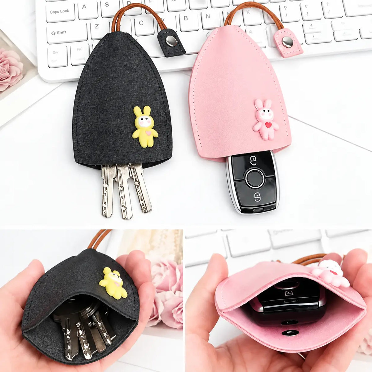 🔑 3-Pack Pull-Out Key Cases – Cute Bunny Protective Key Holders