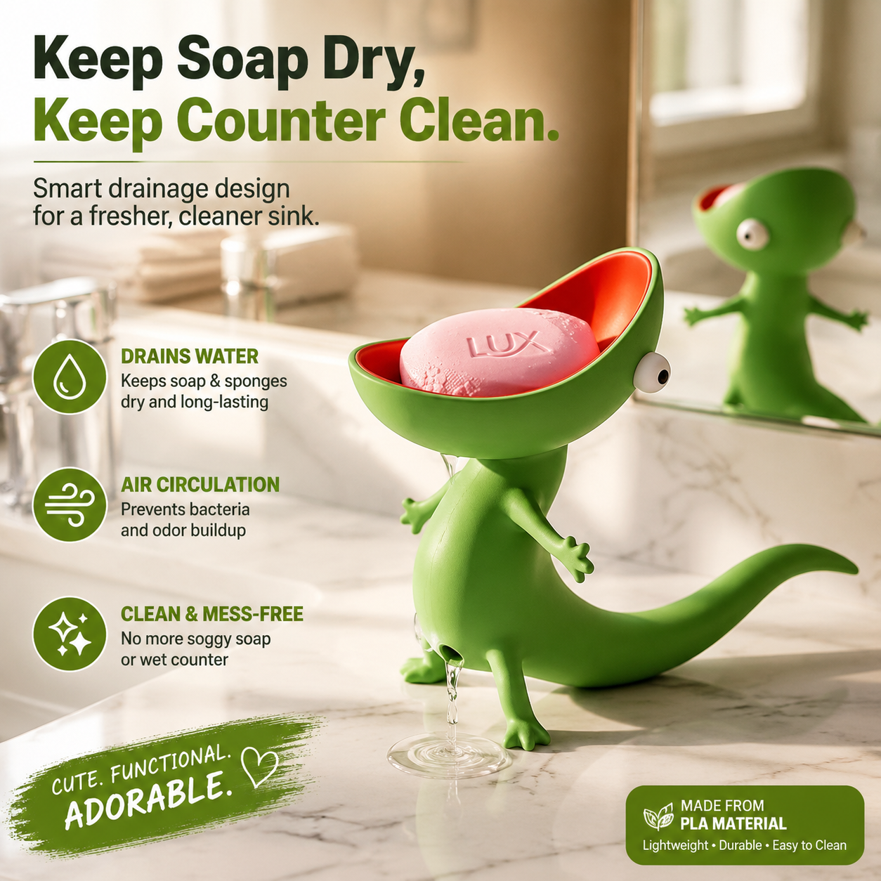 Lizard Soap Holder | Cute 3D Printed Soap Dish & Sponge Holder