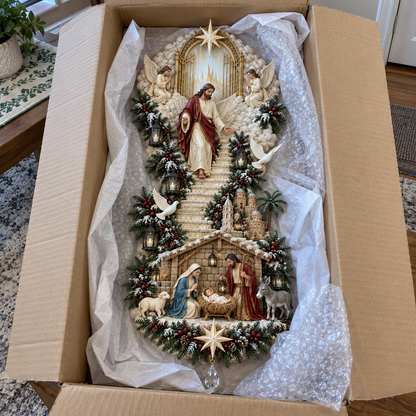 ✨ Jesus Light of Heaven Christmas Wall Hanging | Illuminated Nativity Stairway Decor ✝️