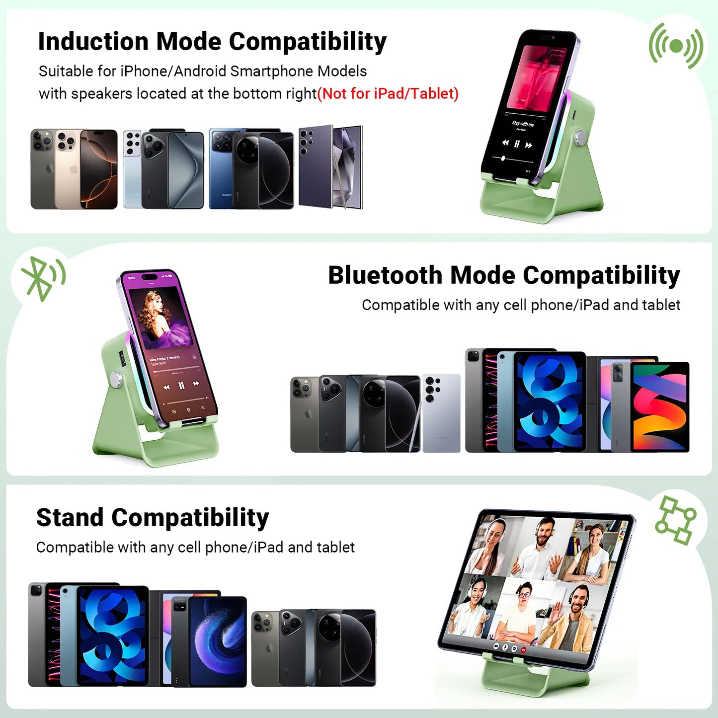 📱5-in-1 Smart Induction Speaker Stand | Bluetooth Speaker, RGB Light & Power Bank