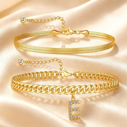 Personalized Initial Anklet – 14K Gold-Plated Waterproof Stackable Letter Charm