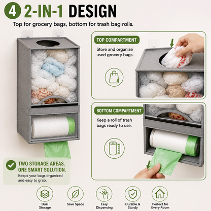 🛍️ 2-in-1 Wall-Mounted Grocery Bag Organizer – Reuse Bags & Save Drawer Space