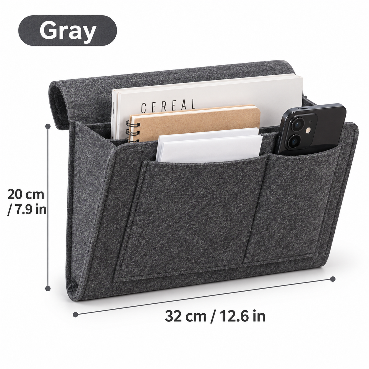 Gray bedside hanging organizer