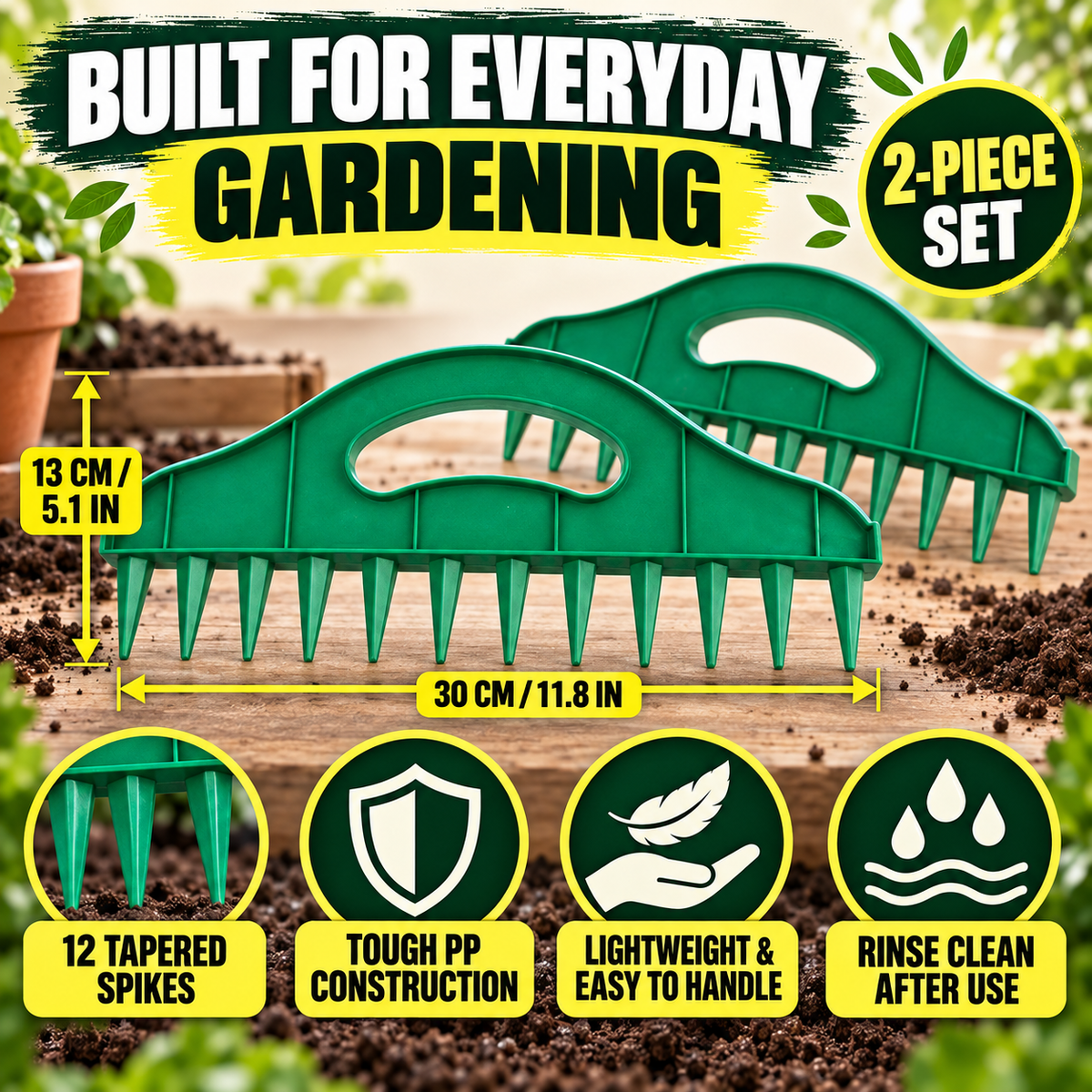 🌱 2-Pack Garden Seed Spacing Tool – Multi-Row Soil Dibbler & Furrow Maker