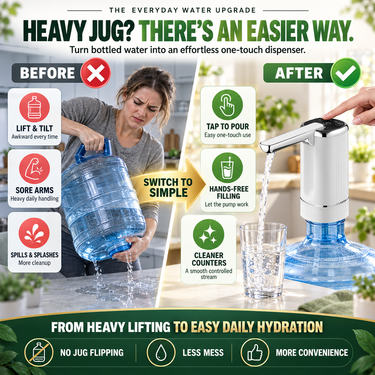💧 Rechargeable Automatic Water Bottle Pump – 3-Mode Timed Dispenser with Foldable Spout
