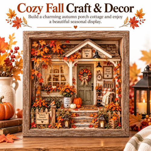 🍂 Vintage Autumn Porch Cottage DIY Shadow Box