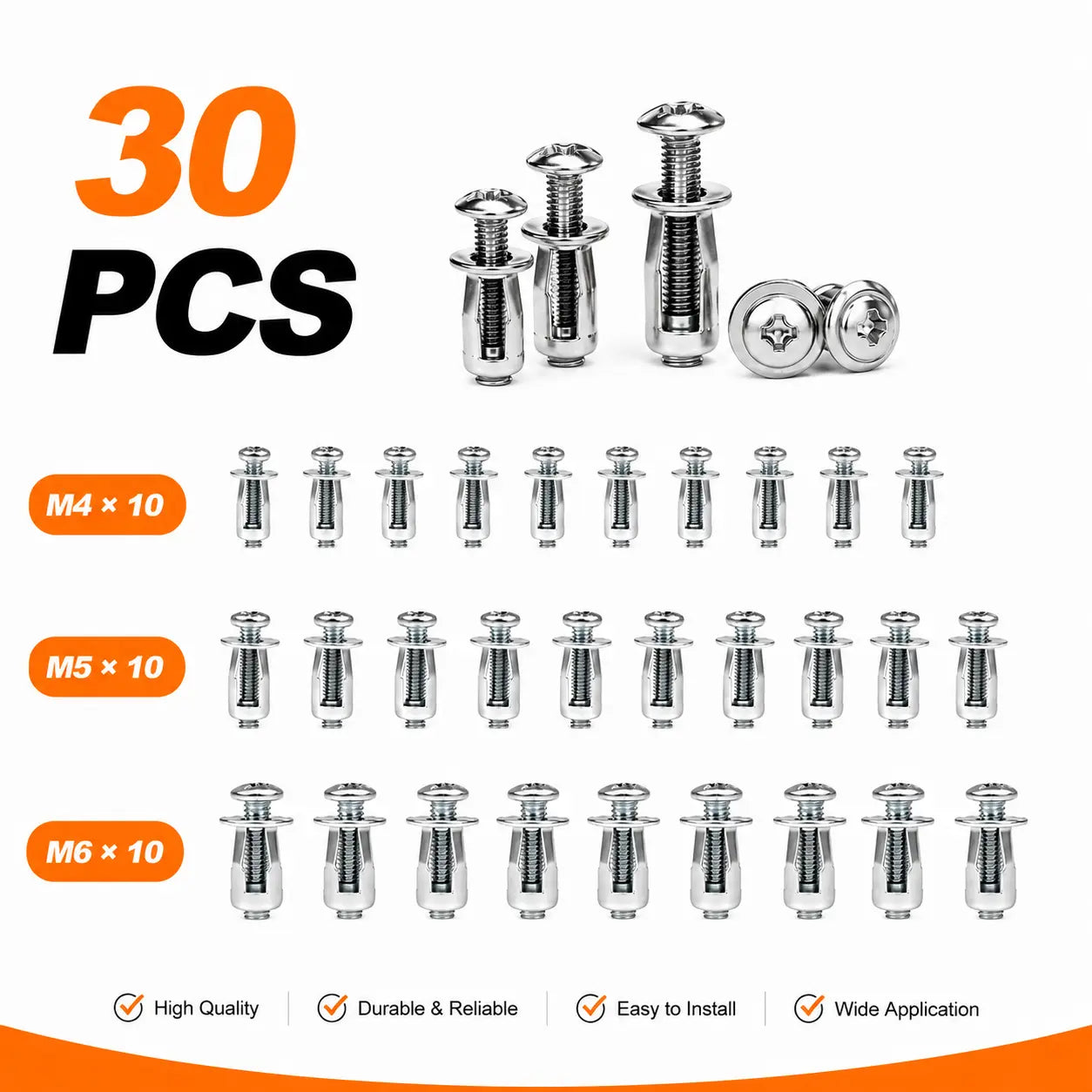 Heavy-Duty Rivet Nut Set (30/48/90PCS) - Carbon Steel Threaded Inserts with Rust-Resistant Zinc Coating, M4 M5 M6 Fasteners for Automotive, Furniture & DIY Repairs