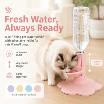 🐾 Adjustable Height Pet Water Dispenser – Self-Filling Gravity Water Bowl for Cats & Small Dogs