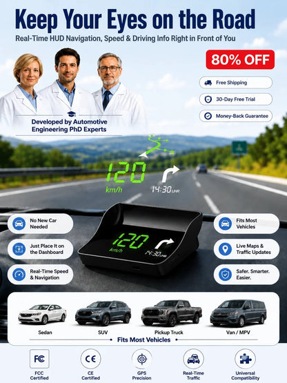 🚗 Smart AI HUD Head Up Display — Drive Safer With Real-Time Speed, Navigation & Road Alerts