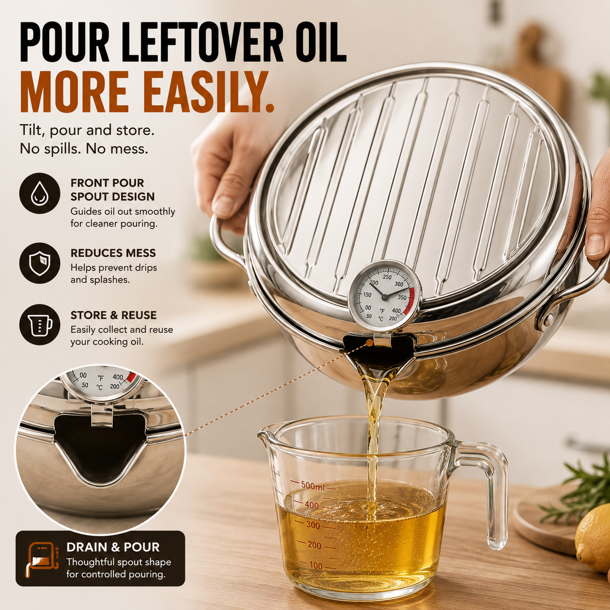 🍗 All-in-One Frying Pot with Thermometer & Drain Lid – Fry, Drain & Cook with Less Hassle