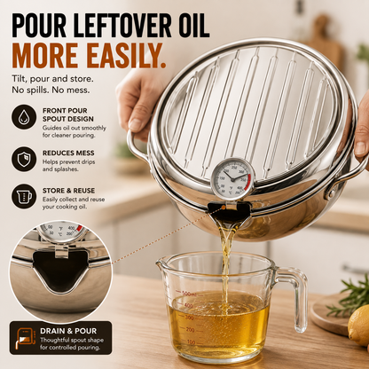 🍗 All-in-One Frying Pot with Thermometer & Drain Lid – Fry, Drain & Cook with Less Hassle