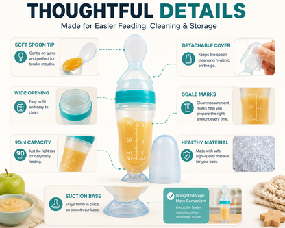 👶 90ml Baby Food Squeeze Feeder – One-Hand Feeding Spoon with Suction Base