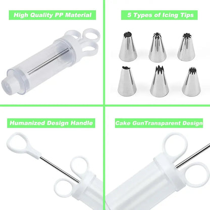 1Set Stainless Steel Cake Decorating Gun Kit with 6 Icing Nozzles - Cupcake Injector Piping Set for Cake & Deviled Egg Decoration, Pastry Icing Tools kitchen gadgets